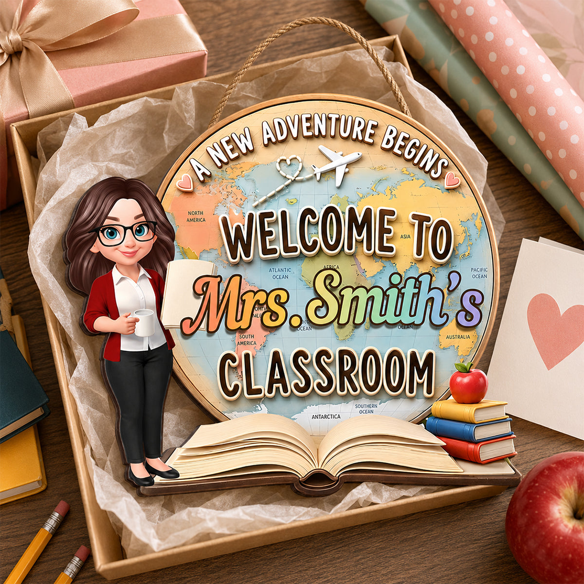 A New Adventure Begins Classroom - Personalized Wood Sign - Back To School Gift For Teachers, Classroom Decors
