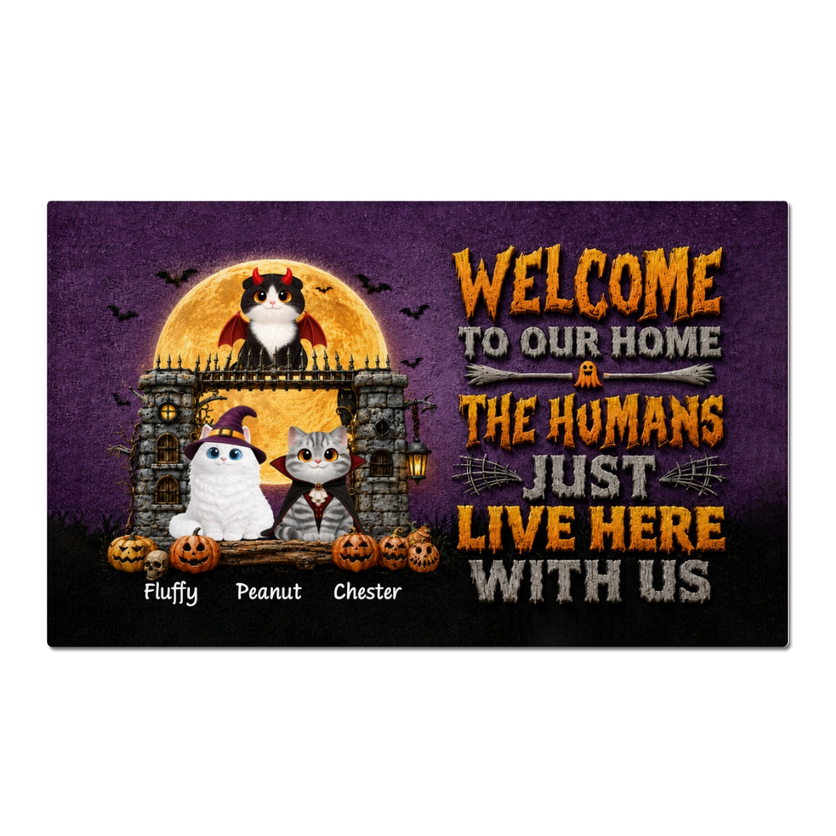 The Humans Just Live Here With Us - Personalized Doormat - Halloween Decor Gift, Gift For Cat Lovers