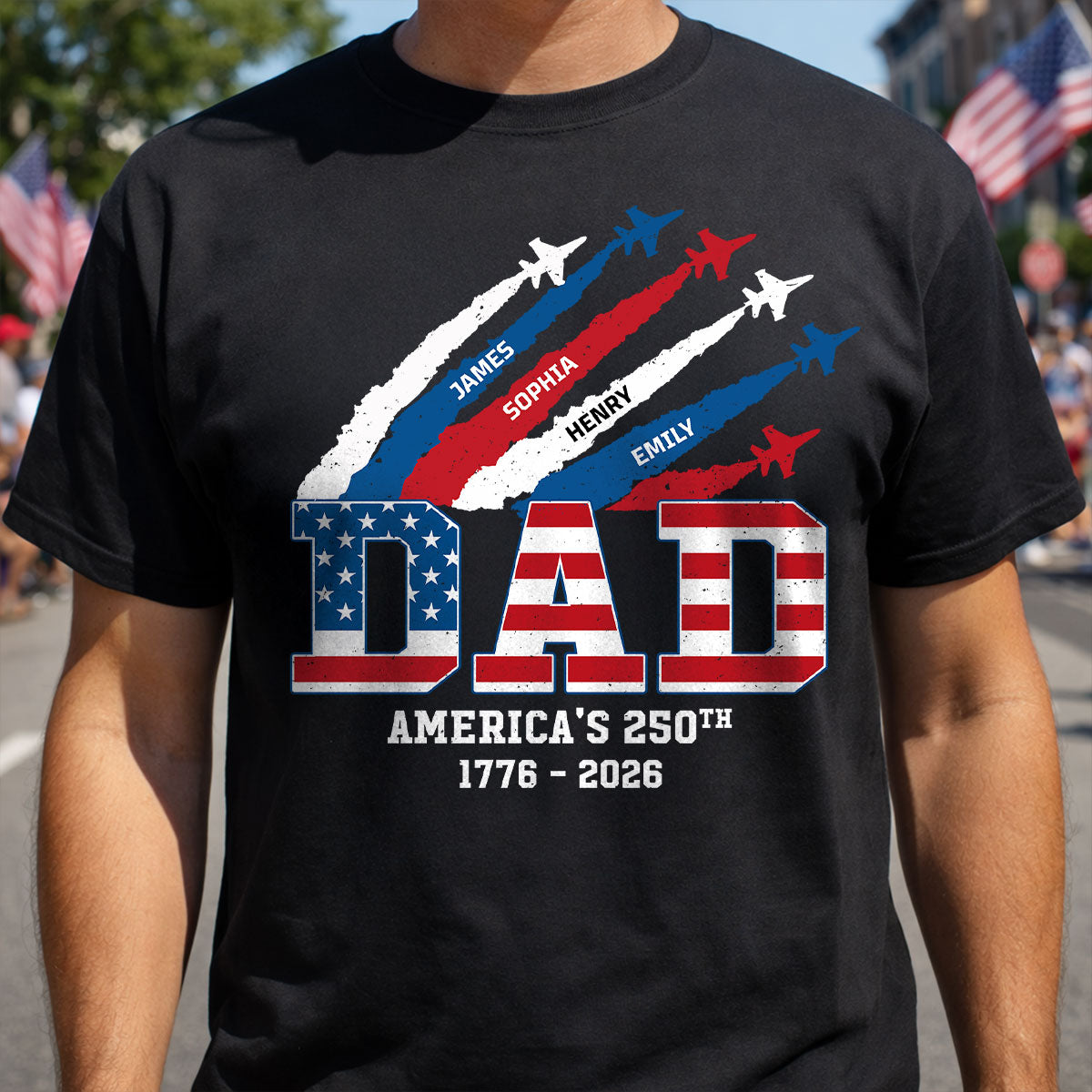 Proud Dad Nation Flag American 250th Anniversary - Personalized Shirt - Cool Father's Day Gift For Dad