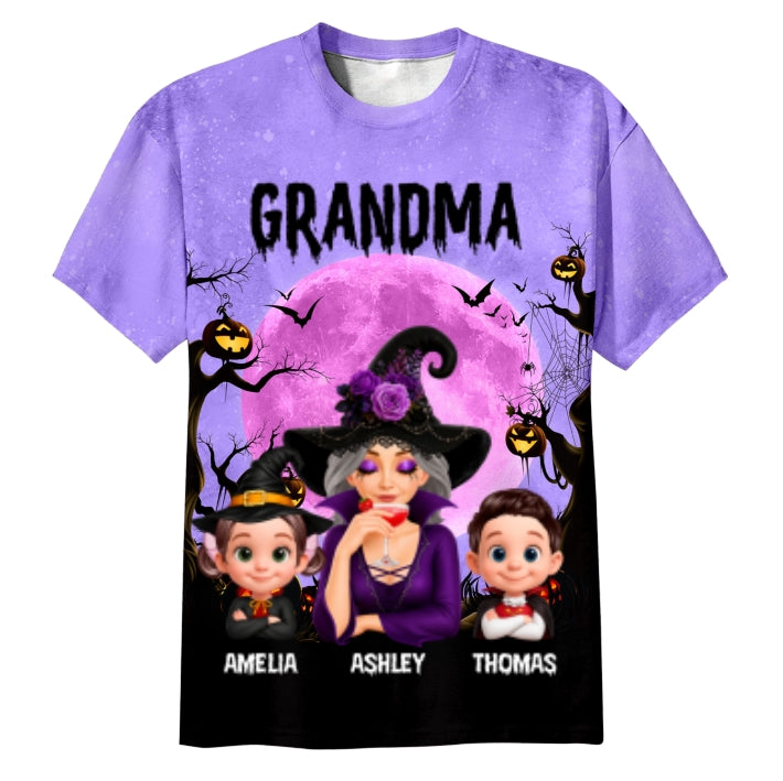 Halloween Theme Grandma Witch Grandkids - Personalized Shirt - Halloween Gift For Grandma