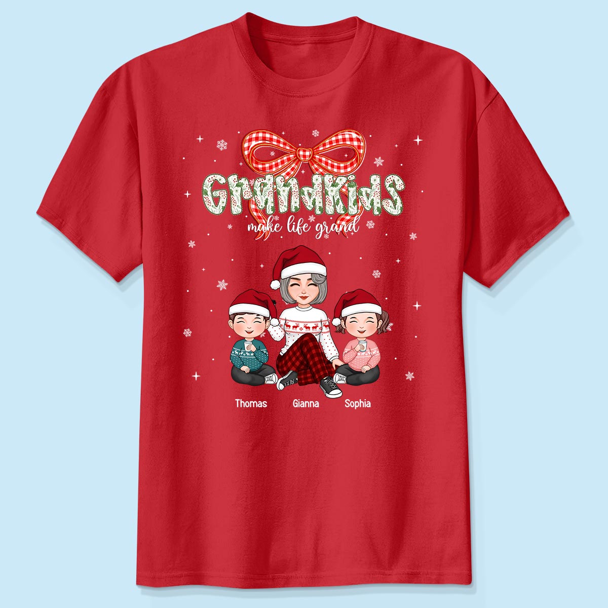 Grandkids Make Life Grand Coquette Floral Christmas Pattern - Personalized Shirt