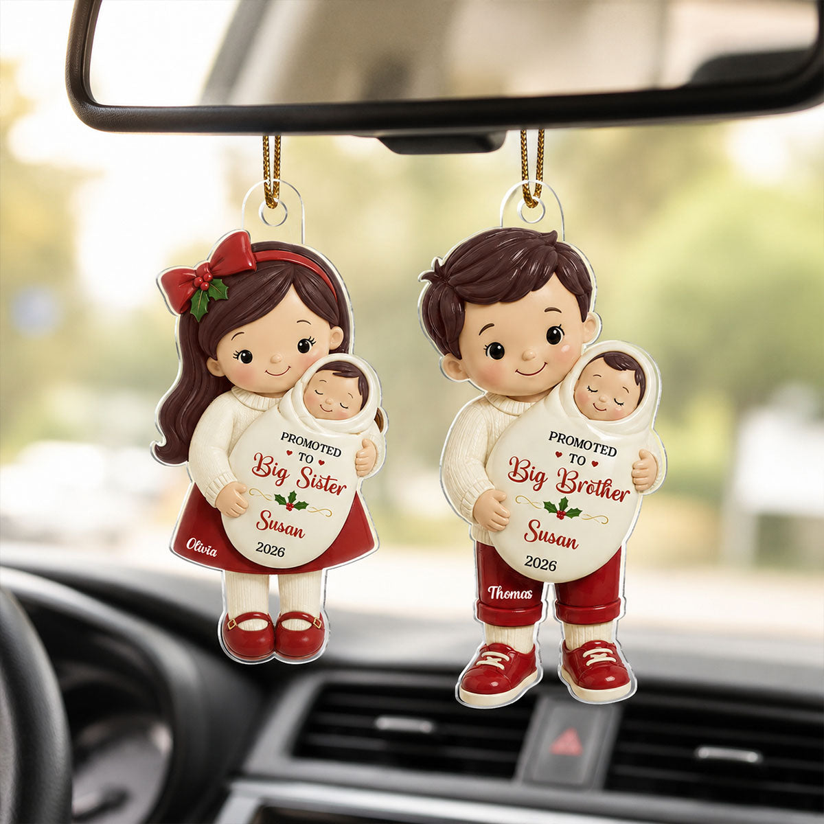 Promoted To Big Sibling Christmas Theme 2D Flat - Personalized Acrylic Ornament - New Big Brother, New Big Sister Gift