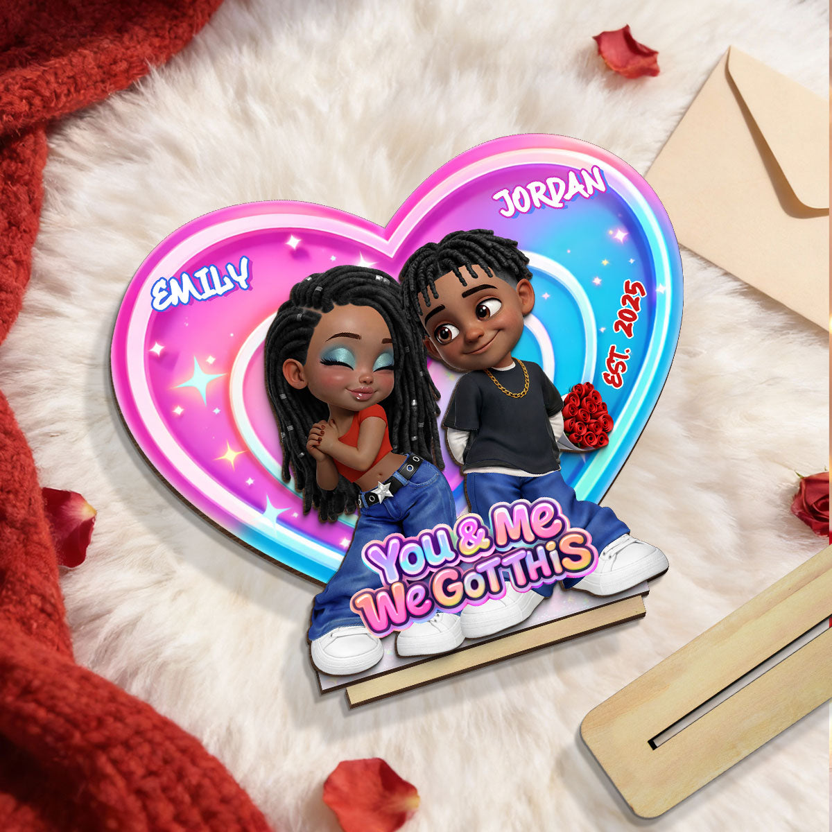 Eternal Love Y2K Couple Aura Heart Aesthetic - Personalized 2-Layered Wooden Plaque - Unique Valentine's Day Gift For Him, Gift For Her