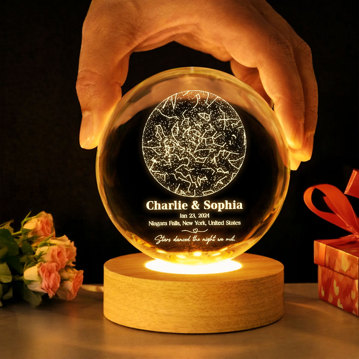 The Night We Met Star Map - Personalized Crystal Ball Night Light - Gift for Couple