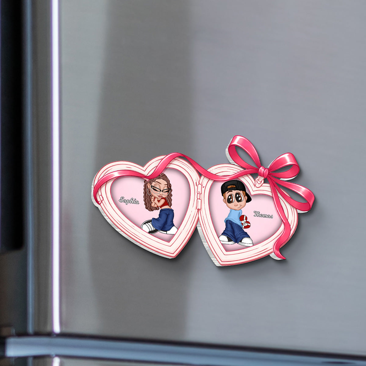Y2K Couple Custom Coquette Heart Locket - Personalized Acrylic Fridge Magnet - Gift For Her, Gift For Him
