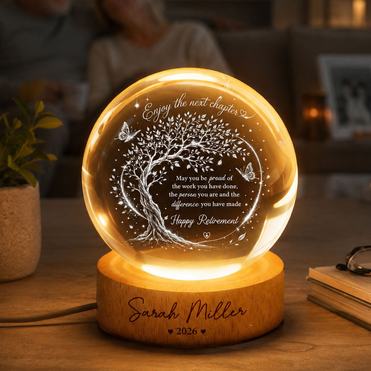 Tree of Life Enjoy the Next Chapter - Personalized Crystal Ball LED Night Light - Retirement Gift for Coworkers