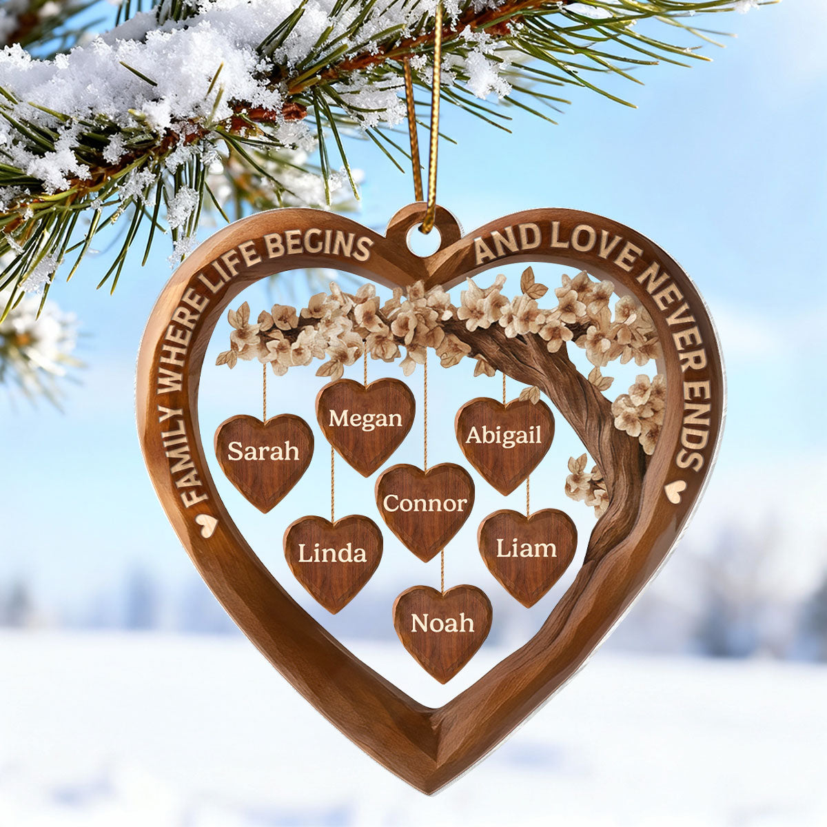 Family Where Life Begins and Love Never Ends - Personalized Acrylic Ornament - Thoughtful Christmas Gift for Loved Ones