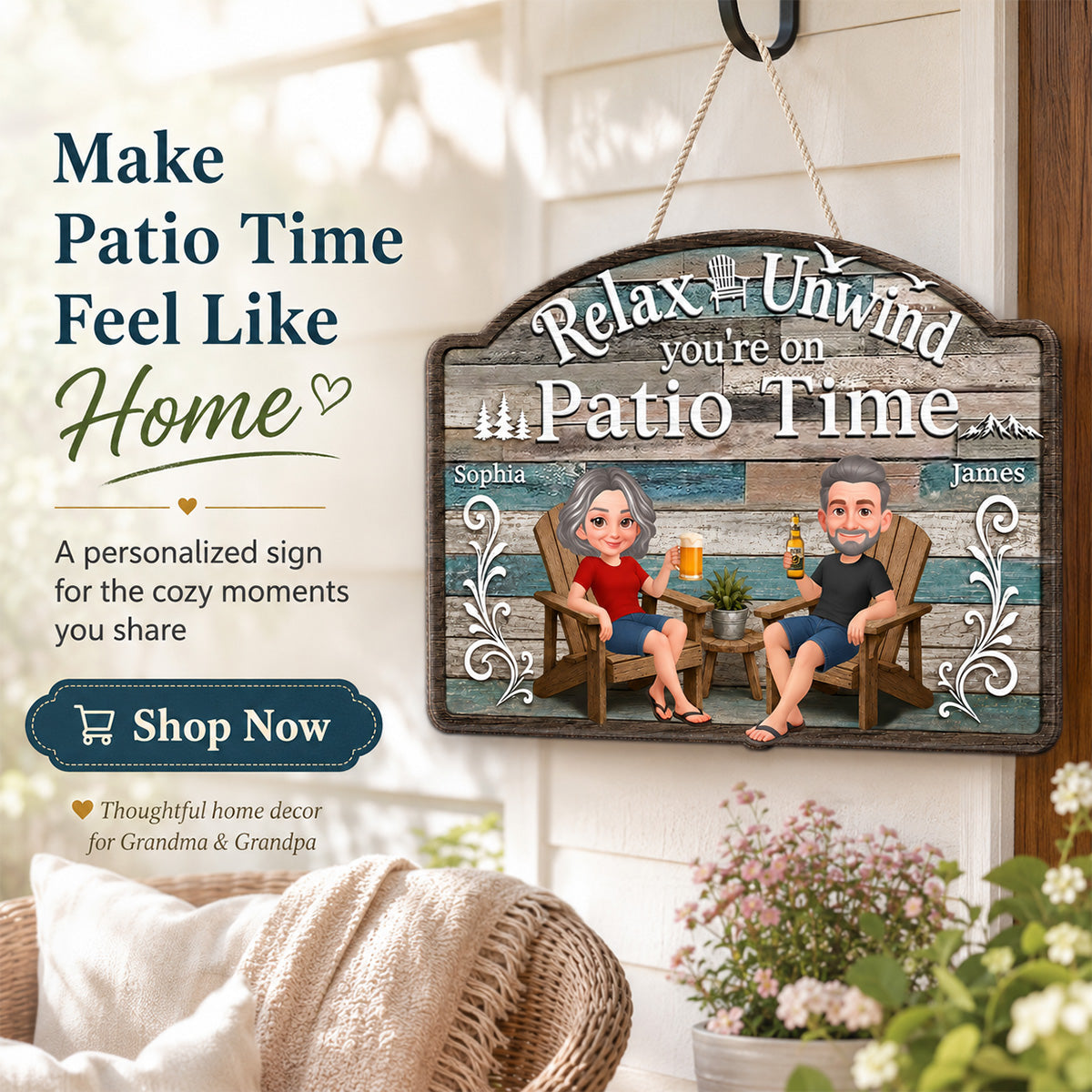 Relax Unwind You're On Patio Time - Personalized Wood Sign - Decor Patio Sign