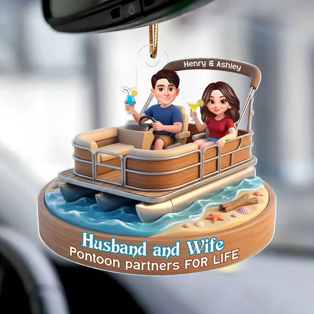 Husband and Wife Pontoon Partners for Life - Personalized Acrylic Car Hanger - Gift for him, Gift for her