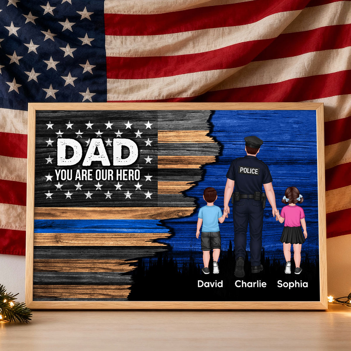 Police Sheriff Deputy Half Thin Blue Line Flag Dad Grandpa - Personalized Poster - Father's Day Gift For Dad, Grandpa