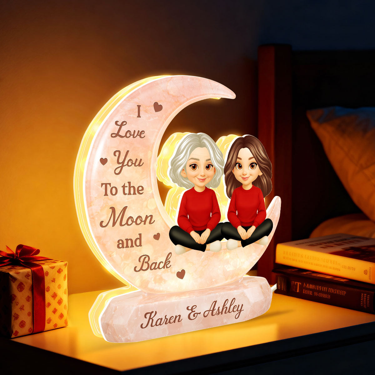 I Love You To The Moon Mom And Daughter - Personalized Light Box - Heartfelt Gift For Mom, Grandma