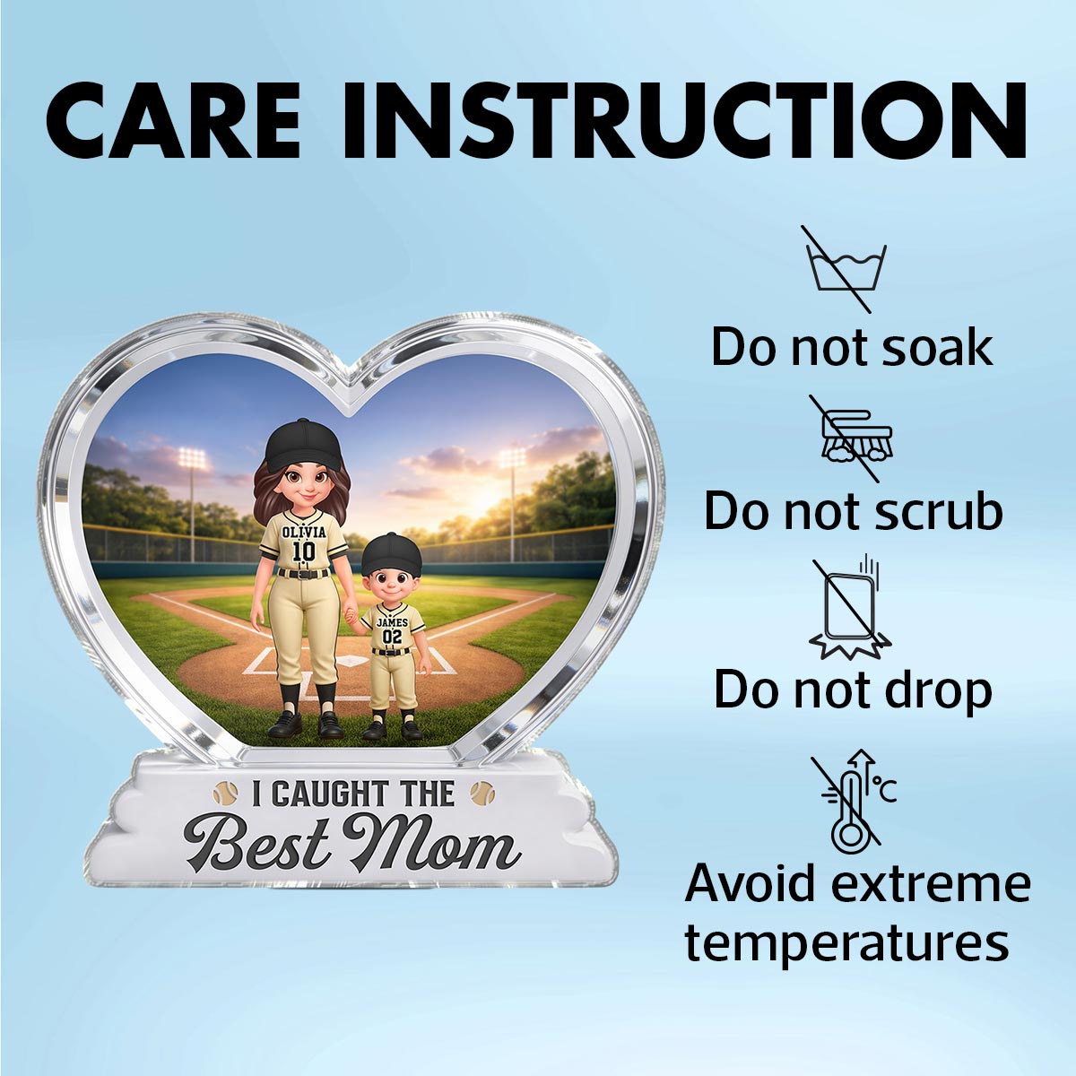 We Caught The Best Mom Baseball 2D Flat - Personalized Acrylic Block Plaque - Mother's Day Gift For Baseball Mom