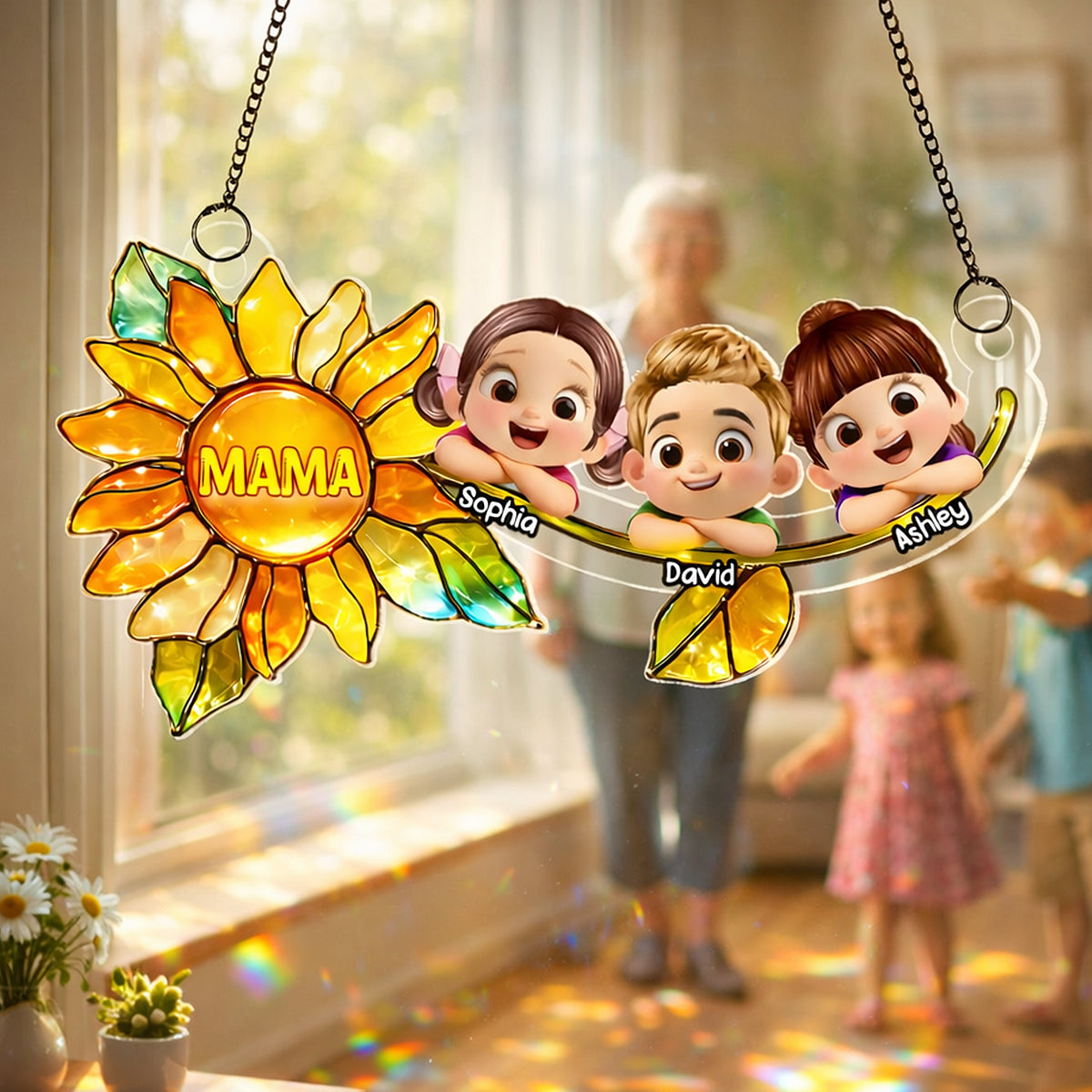 Grandkids Children Sunflower - Personalized Suncatcher - Heartfelt Mother's Day Gift for Grandma, Mom, Wife
