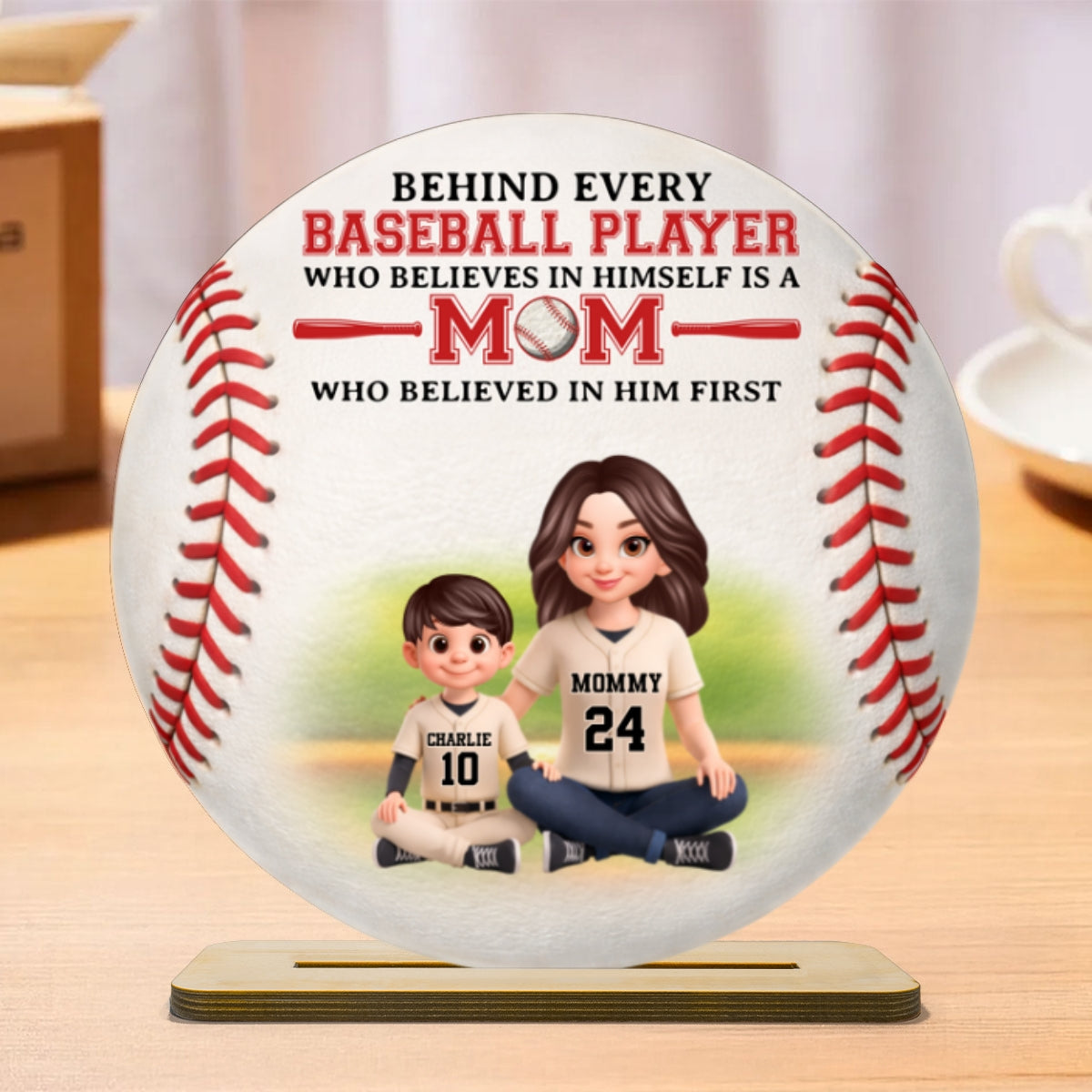 Behind Every Baseball Player Is Mom - Personalized 2-Layered Wooden Plaque - Heartfelt Gift For Mom, Grandma