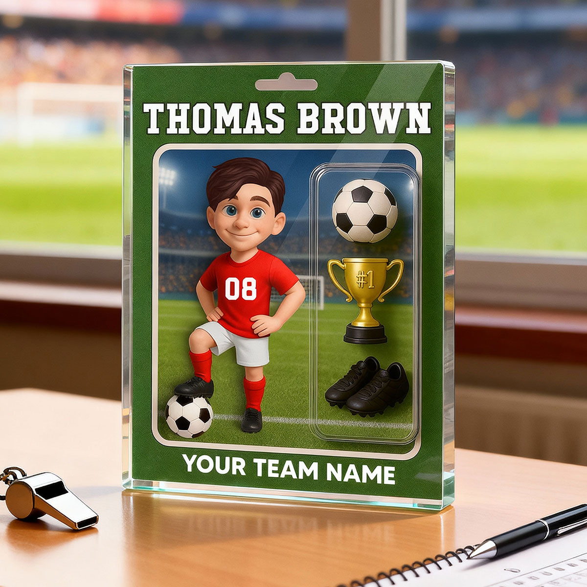 3D Effect Soccer Players Custom Figure Style - Personalized Acrylic Block Plaque - Christmas Gift For Soccer Players