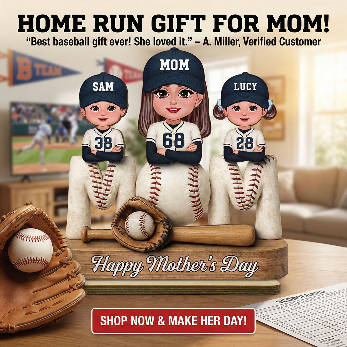 Proud Baseball Mom - Personalized 2-Layered Wooden Plaque - Gift For Mom