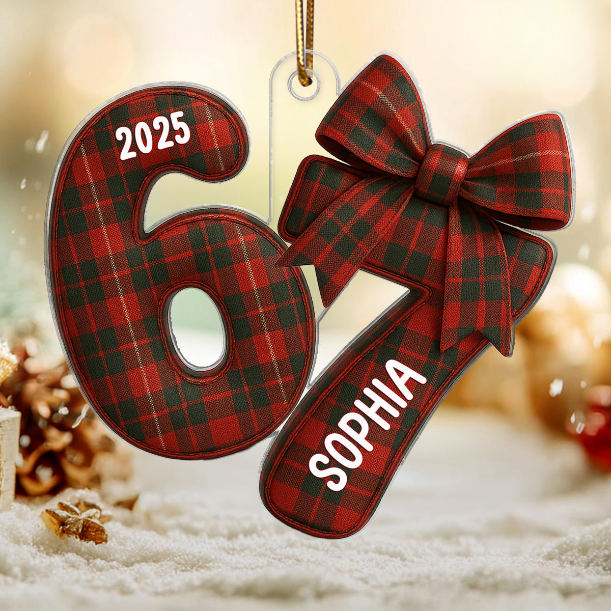 3D Effect Girly Coquette Bow Pattern 67 Six Seven 2025 Slang - Personalized Acrylic Ornament - Funny Christmas Gift For Teen Girl, Grandkid, Gen Alpha
