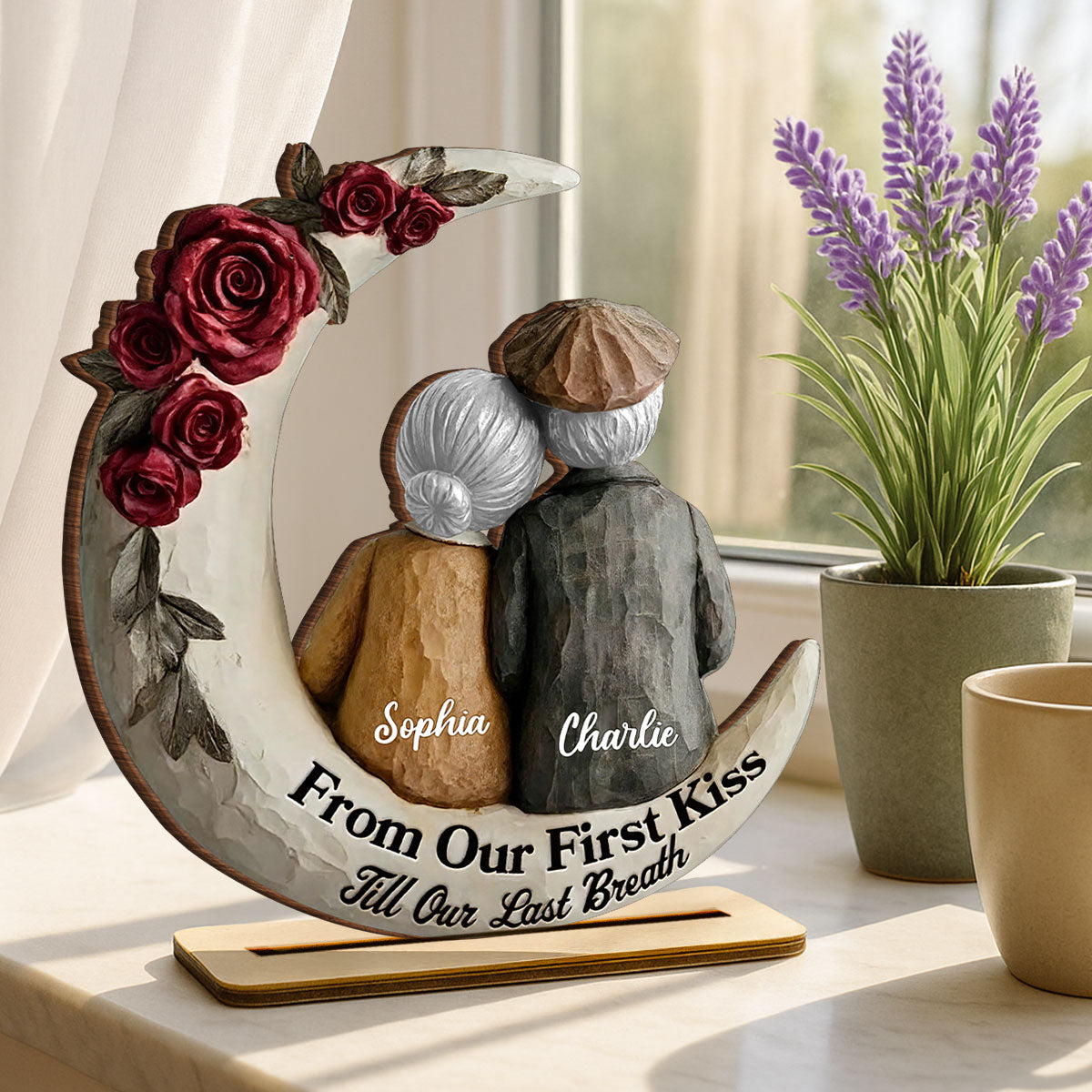 From Our First Kiss Till Our Last Breath Old Couple - Personalized Wooden Plaque - Gift For Him, Gift For Her