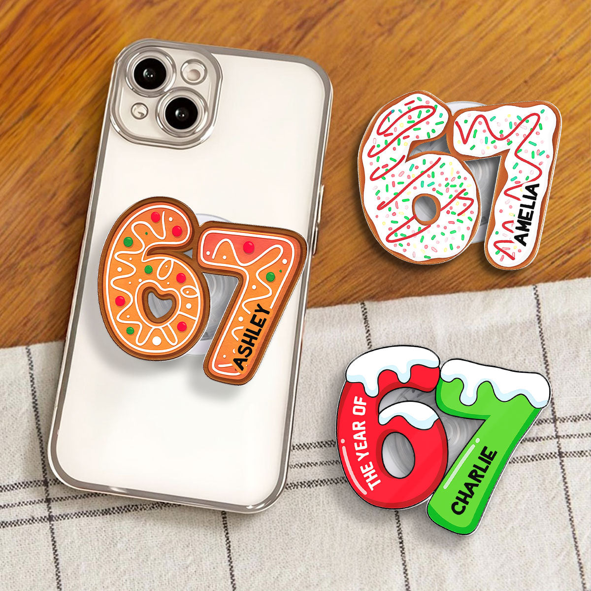 Custom Six Seven - Personalized Acrylic Magnetic Phone Grip - Teen Slang Funny Tree Decor, Funny Teen Grandkid Gift