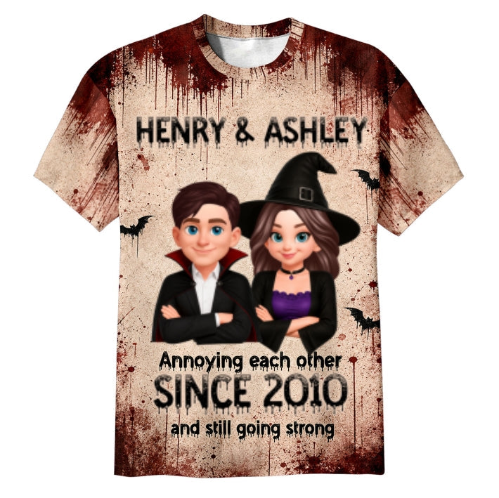 Couple Annoying Each Other - Personalized Shirt - Halloween Matching Shirts for Couple, Anniversary Gift for Him, for Her