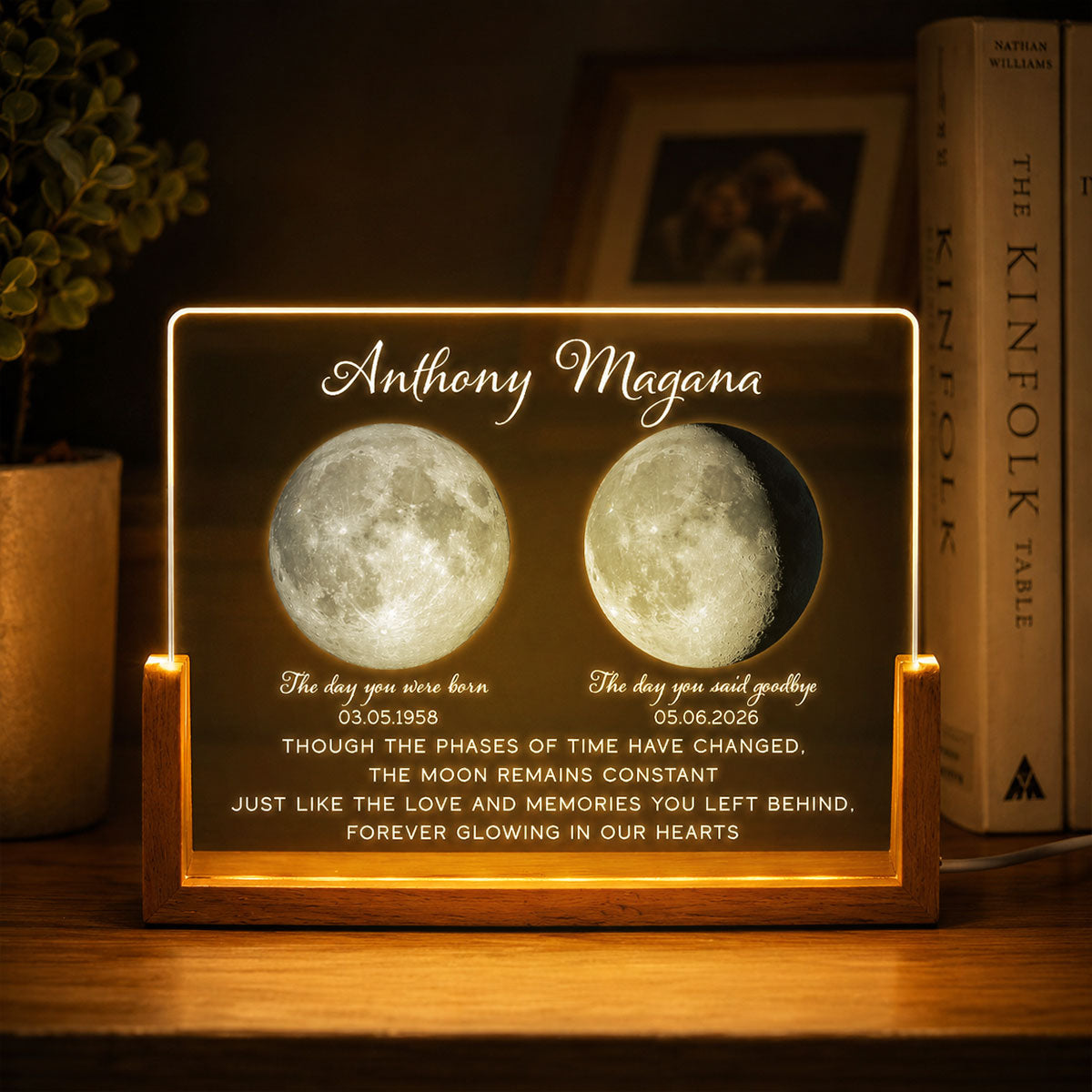 Lost Loved One Moon Phase Art Memorial - Personalized Acrylic LED Night Light - Memorial Gift, Sympathy Gift