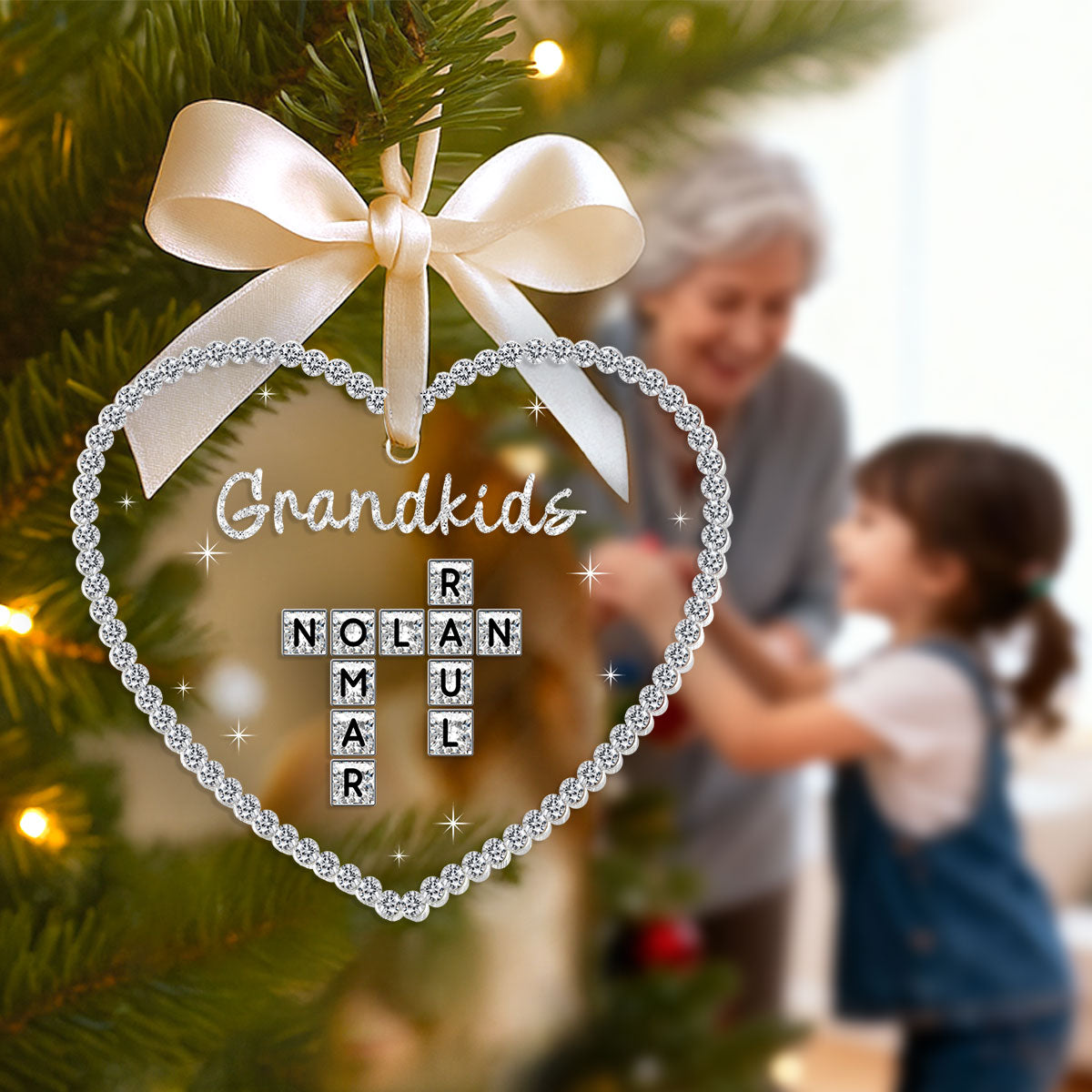 3D Shining Effect Grandkids Crossword Puzzle Art - Personalized Acrylic Ornament - Christmas Gift For Grandma, Grandkids