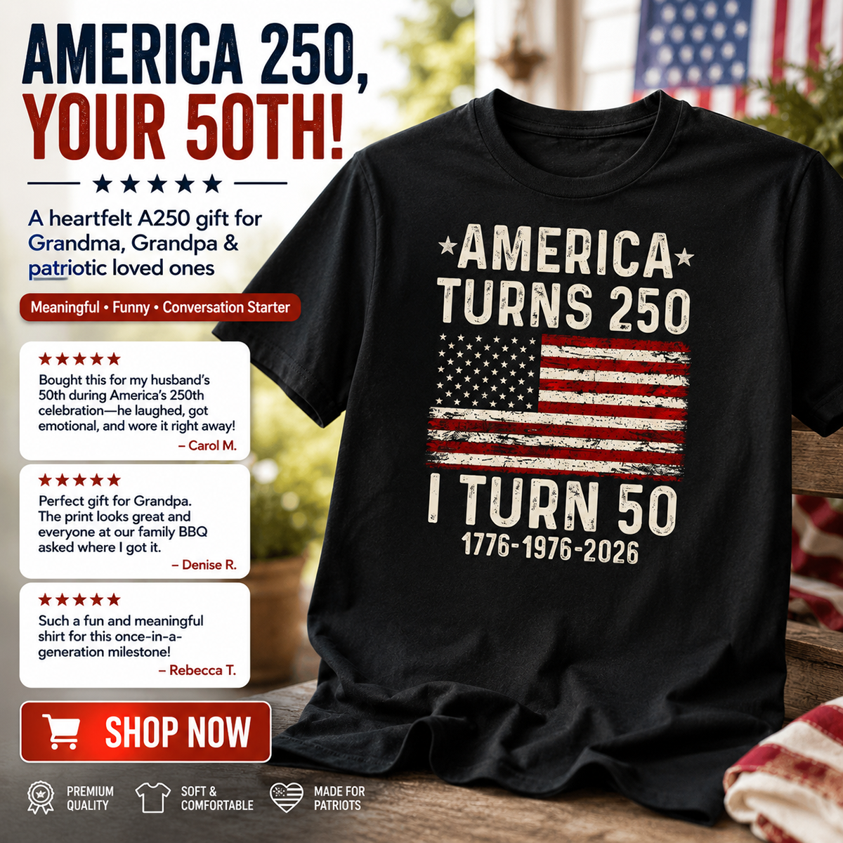 America Turns 250 Personalized Shirt - Birthday Gift for Him, for Her, 250th Anniversary