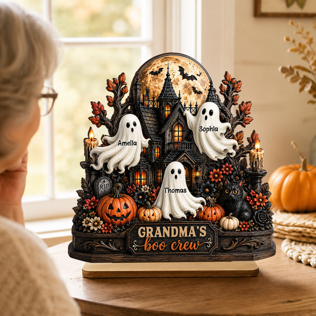 Grandma's Boo Crew - Personalized 2-Layered Wooden Plaque - Halloween Decor for Grandma