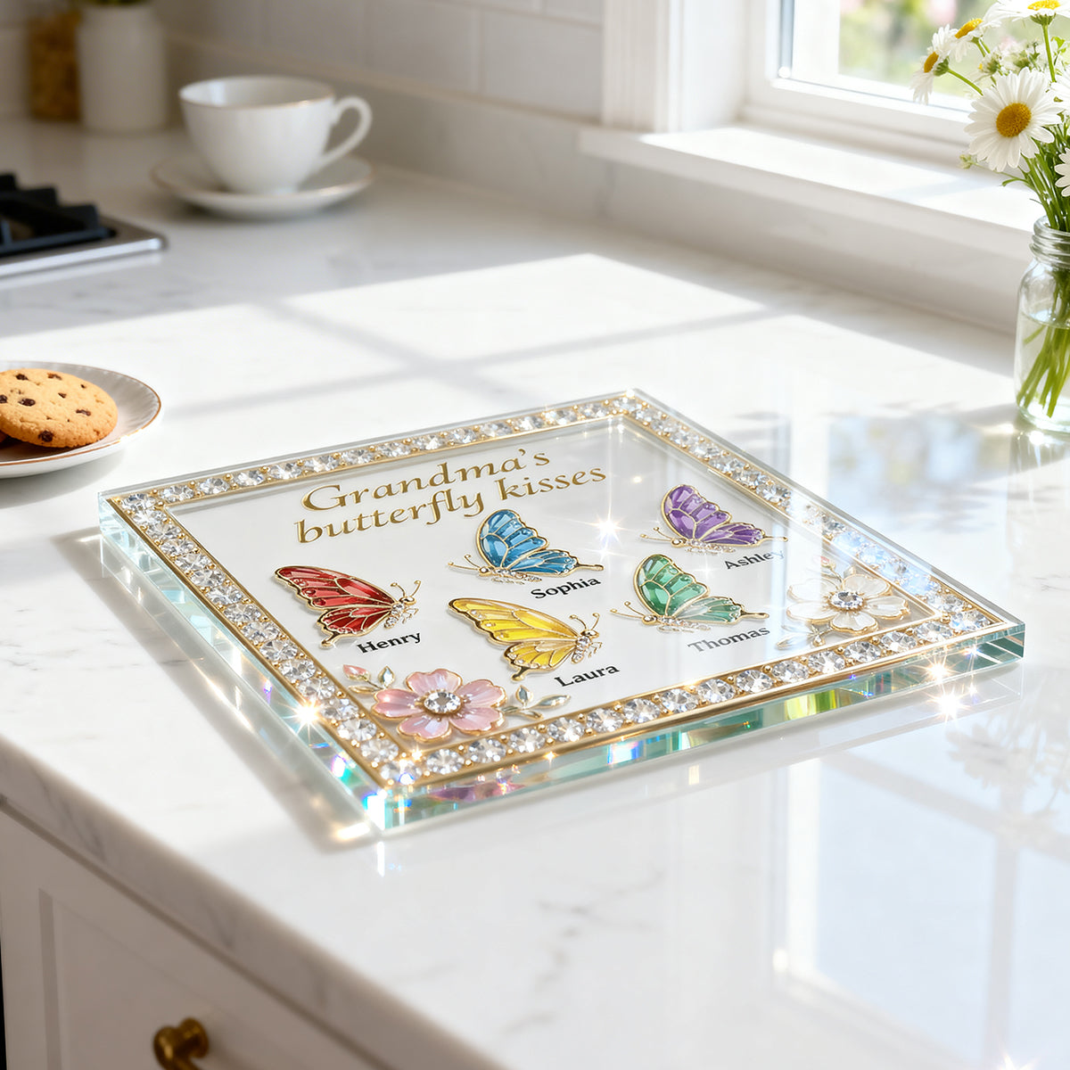 Grandma's Butterfly Kisses - Personalized Acrylic Block Plaque - Mother's Day Gift for Mom, Grandma, Wife