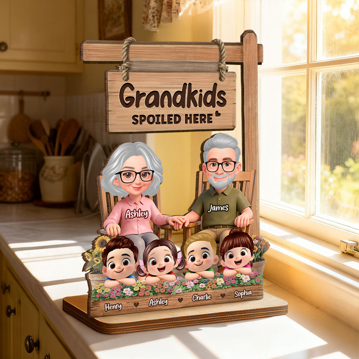 Grandkids Spoiled Here - Personalized 2-Layered Wooden Plaque - Gift for Grandma Grandma