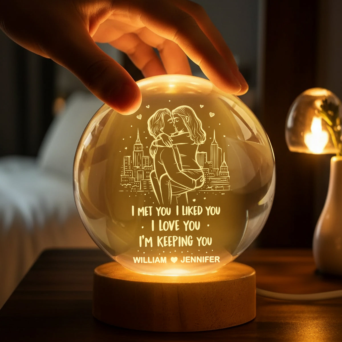 I Met You I Liked You I'm Keeping You - Personalized Crystal Ball LED Night Light - Heartfelt Valentine's Day Gift for Her, for Him