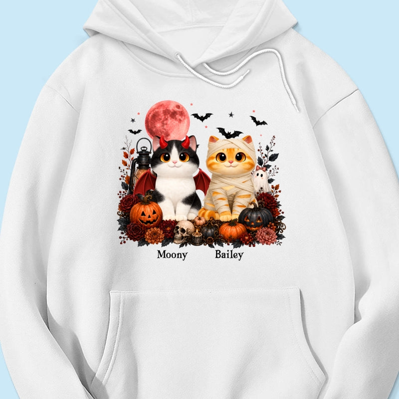 Halloween Floral Pumpkin Cats - Personalized Shirt - Trendy Fall Halloween Tee for Cat Lovers