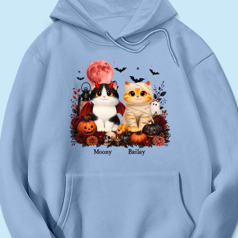 Halloween Floral Pumpkin Cats - Personalized Shirt - Trendy Fall Halloween Tee for Cat Lovers