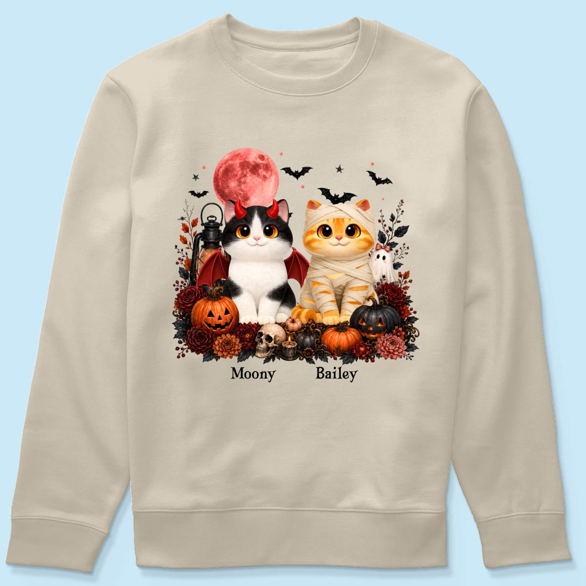 Halloween Floral Pumpkin Cats - Personalized Shirt - Trendy Fall Halloween Tee for Cat Lovers
