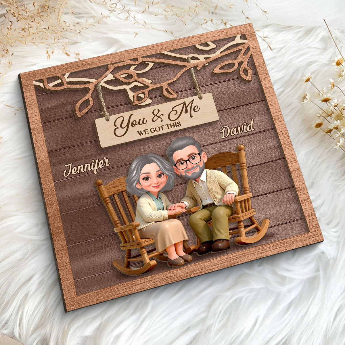 Couple Under Eternal Tree Of Love - Personalized 2-Layered Wooden Plaque - Gift For Couple