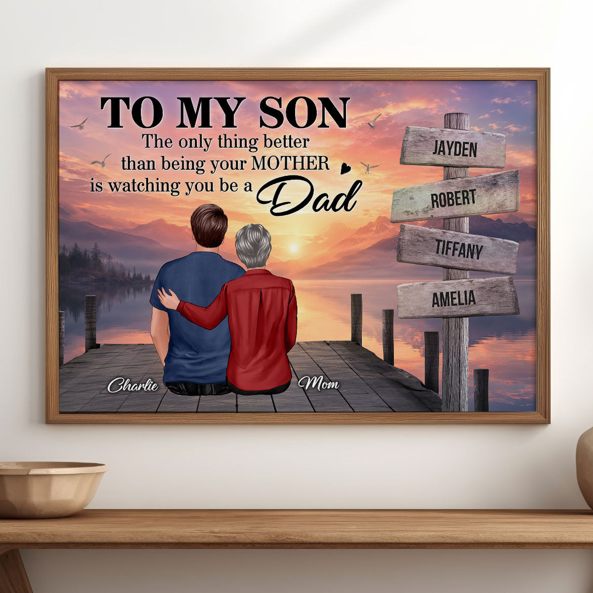 Family Sign Posts Custom Names To My Son - Personalized Poster - Father's Day Gift For Son