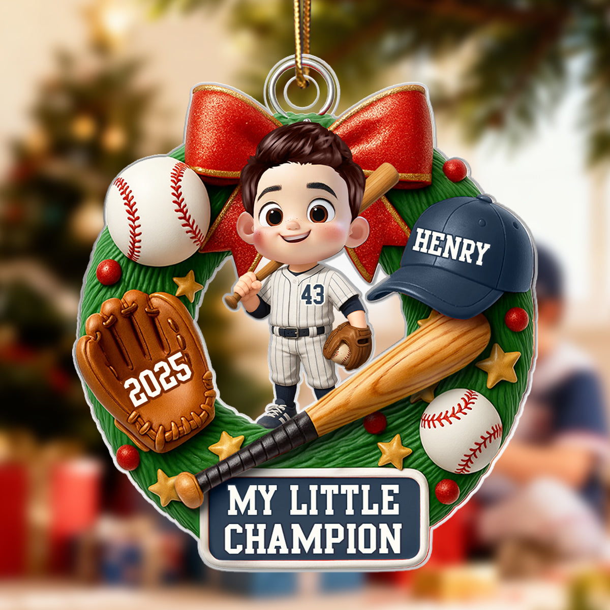 Baseball Kid Christmas 3D Effect - Personalized Acrylic Ornament - Unique Christmas Gift For Kid