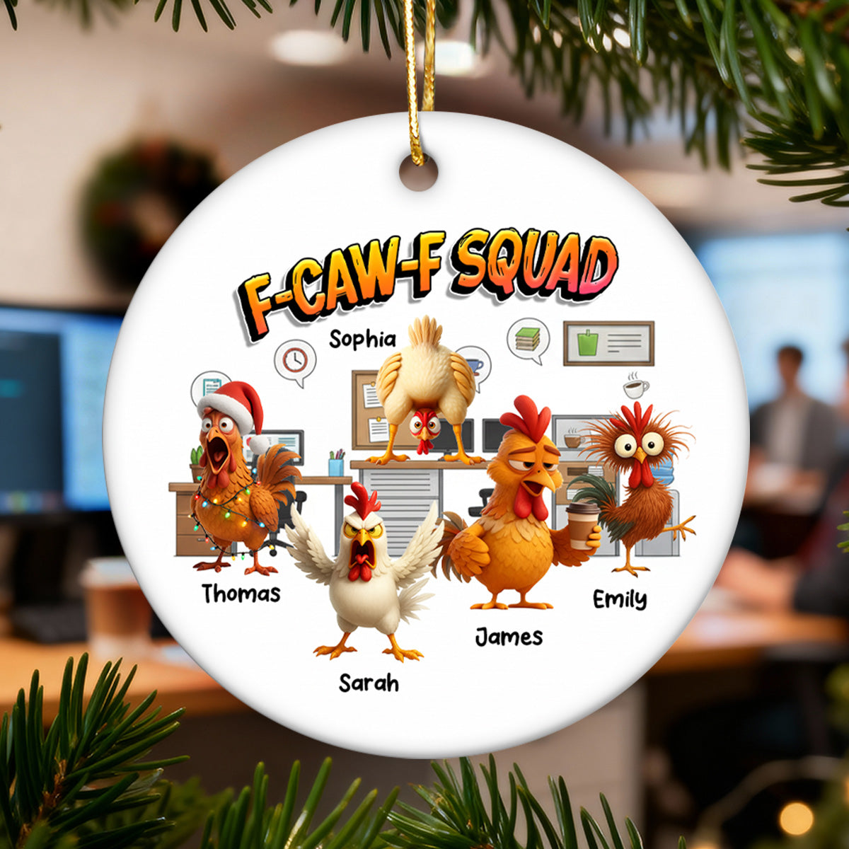 F-Caw-F Squad Funny Chicken Staff - Personalized Ceramic Ornament - Funny Gift For Coworkers, Colleagues