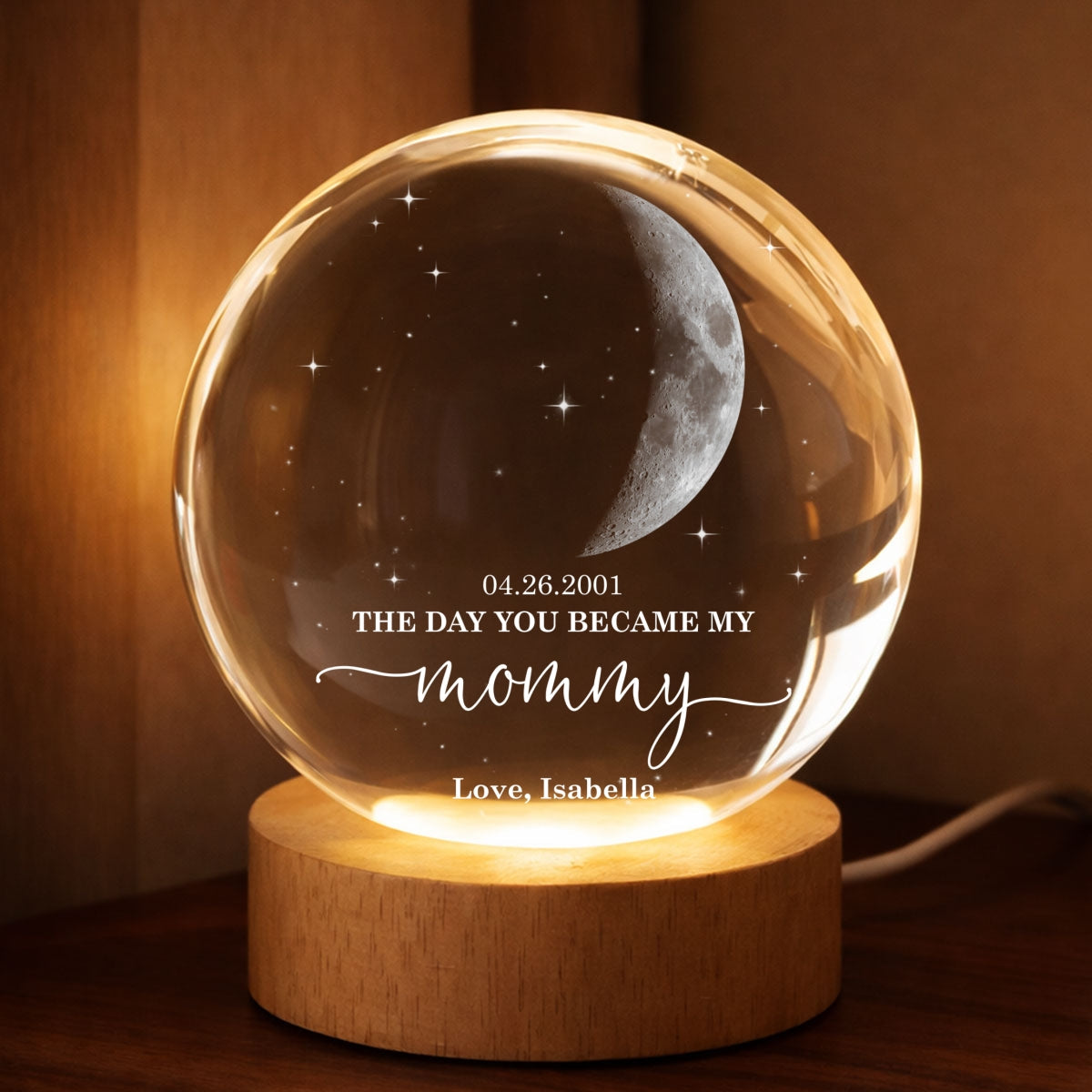 The Day You Became My Mom Dad - Personalized Crystal Ball LED Night Light - Sentimental Gift for Mom, Dad