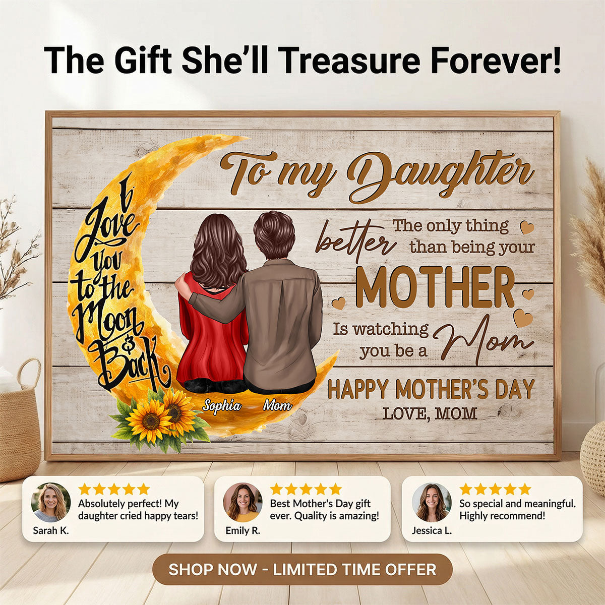 Sunflower Moon To My Daughter Happy Mother's Day - Personalized Poster - Mother's Day Gift For Daughter