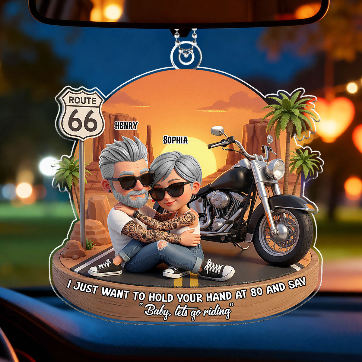 Baby Let's Go Riding Biker Couple - Personalized Acrylic Car Hanger - Sentimental Gift for him, for her