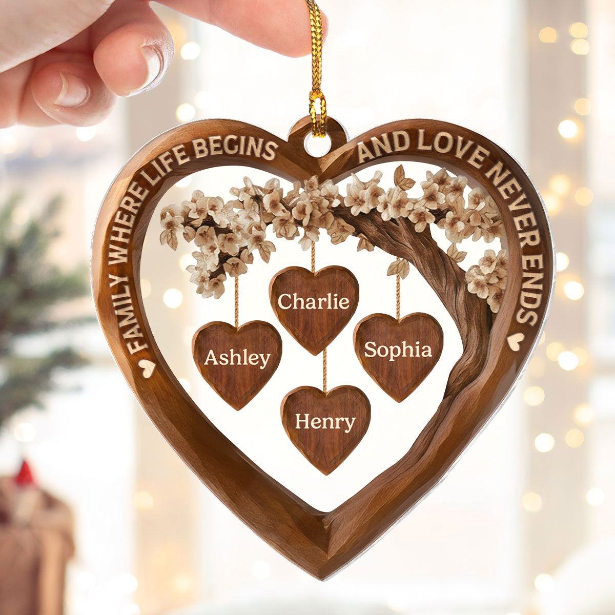 Family Where Life Begins and Love Never Ends - Personalized Acrylic Ornament - Thoughtful Christmas Gift for Loved Ones
