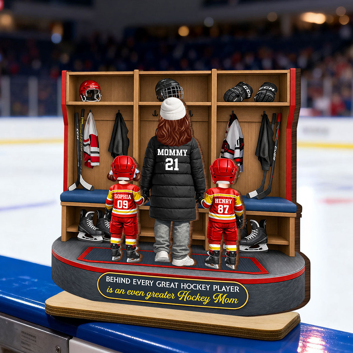 Hockey Mom And Kids Locker Room - Personalized 2-Layered Wooden Plaque - Mother's Day Gift For Hockey Mom, Gift For Wife