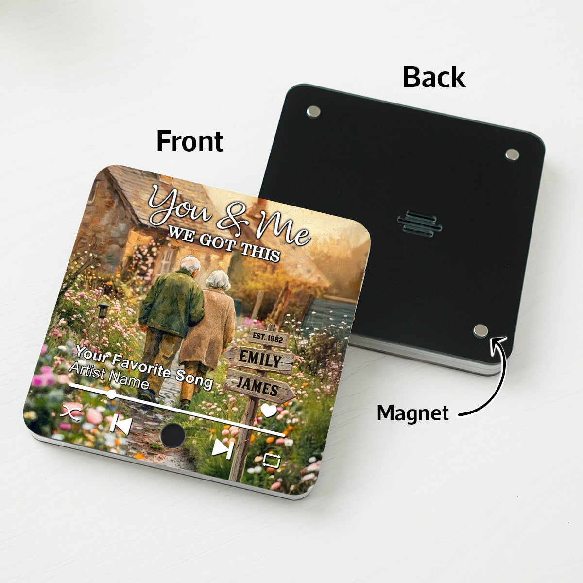 Old Couple Walking Down The Wildflower Road - Personalized Music Fridge Magnet - Anniversary, Valentine's Day Gift