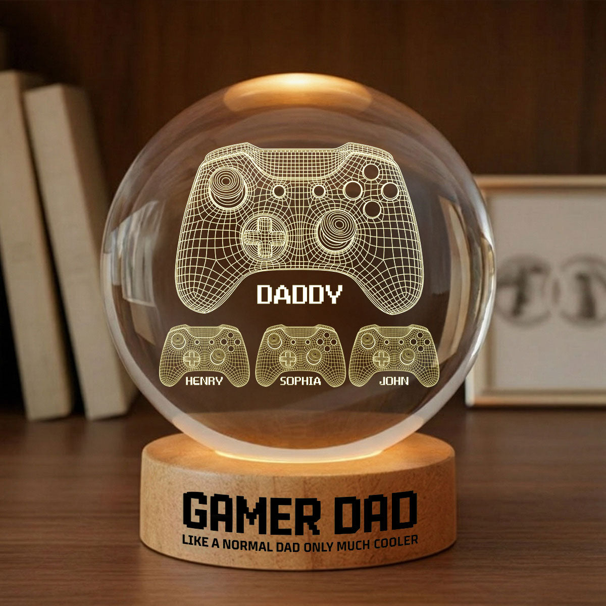 Gamer Dad Like A Normal Dad But Cooler - Personalized Crystal Ball LED Night Light -  Gift For Dad