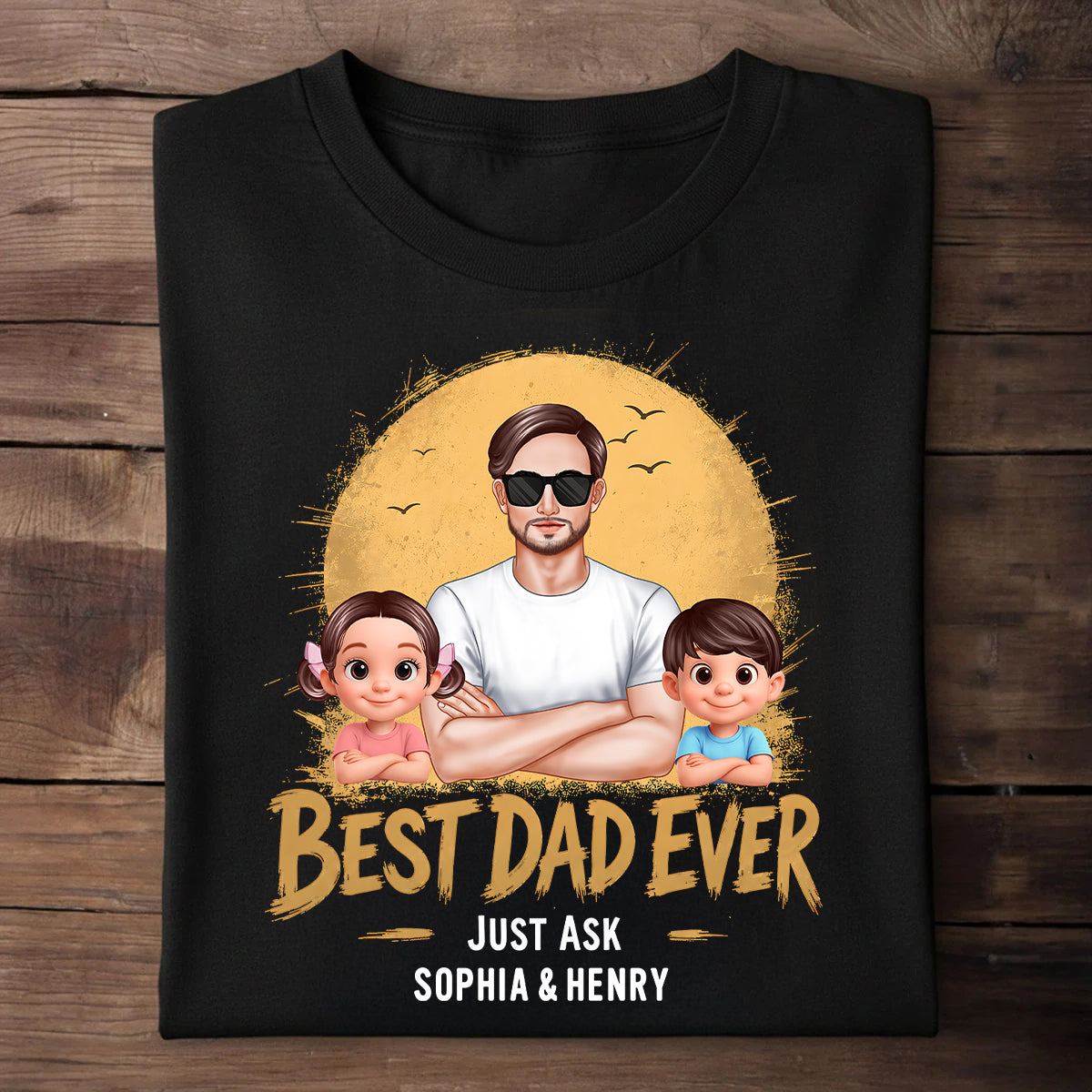Best Dad Ever Dad And Kids Retro Vintage Style - Personalized Shirt - Father's Day Gift for Dad, Husband