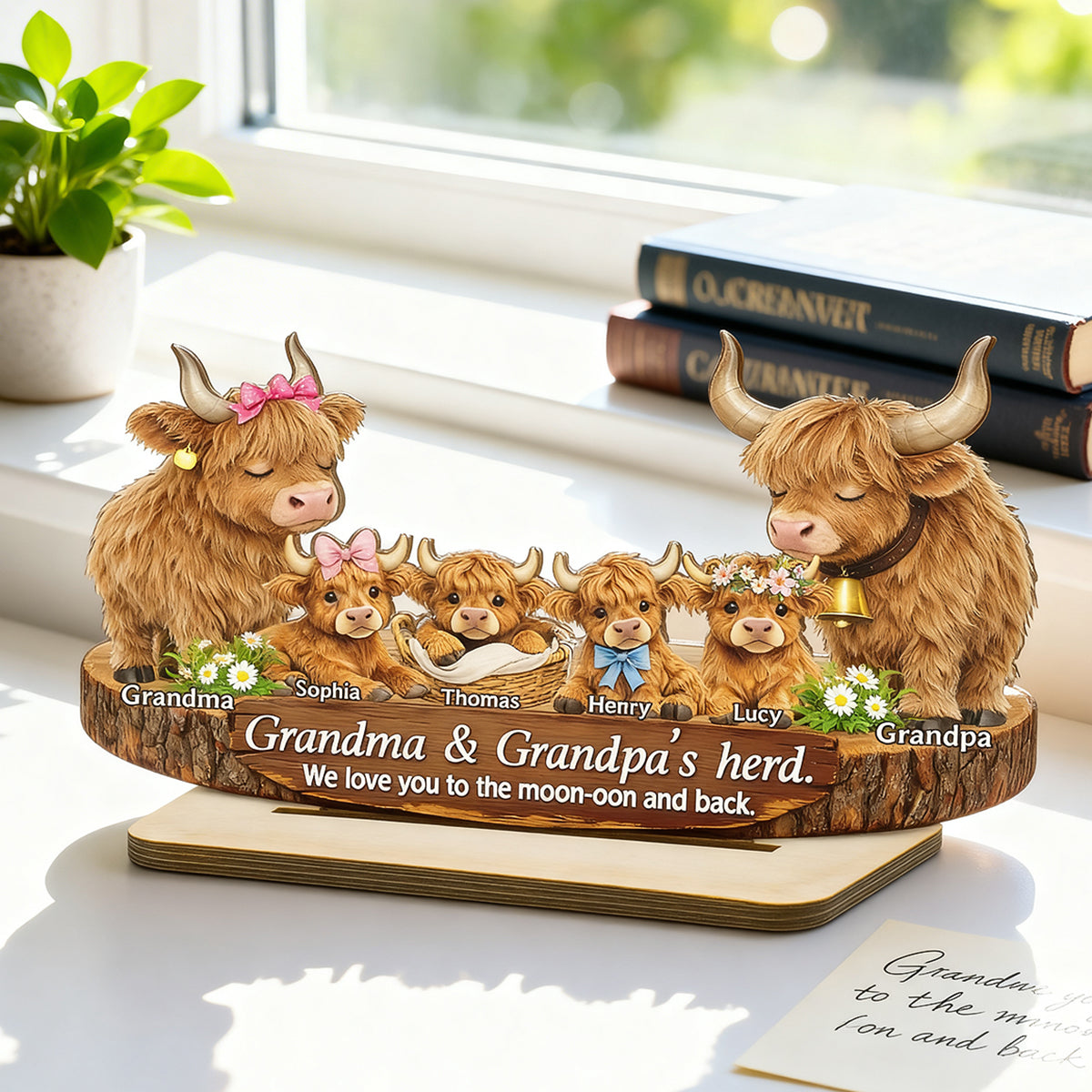 Grandma and Grandpa's Herd Highland Cow Family - Personalized 2-Layered Wooden Plaque - Gift for Grandma, Grandpa