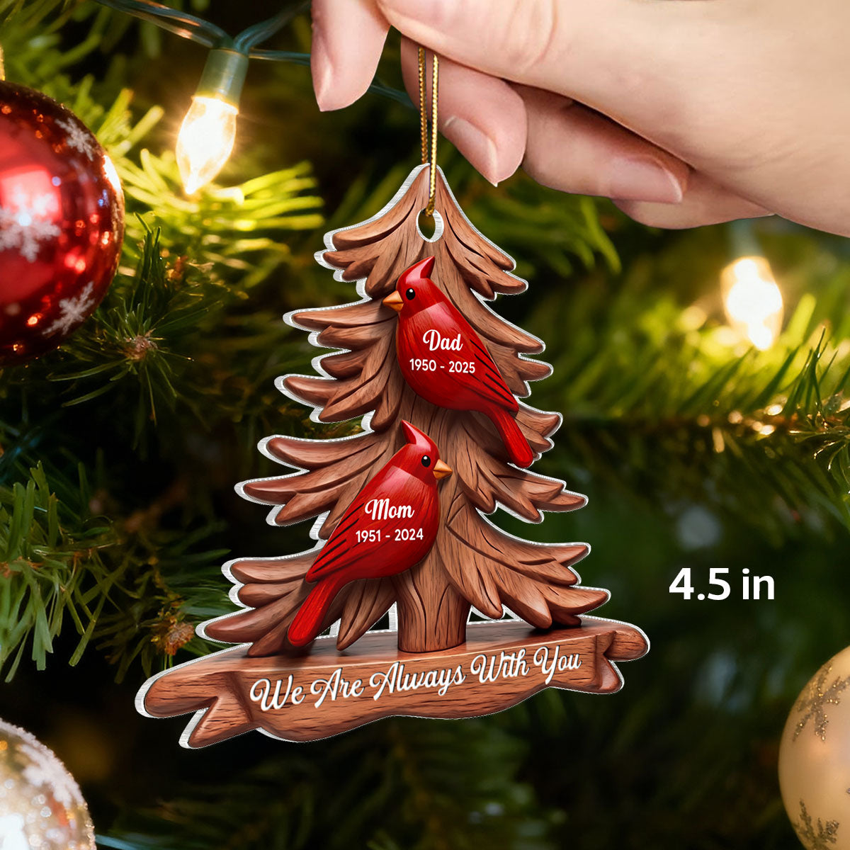 3D Effect Flat Christmas Cardinals Memorial - Personalized Ornament - Remembrance Gift, Sympathy Gift