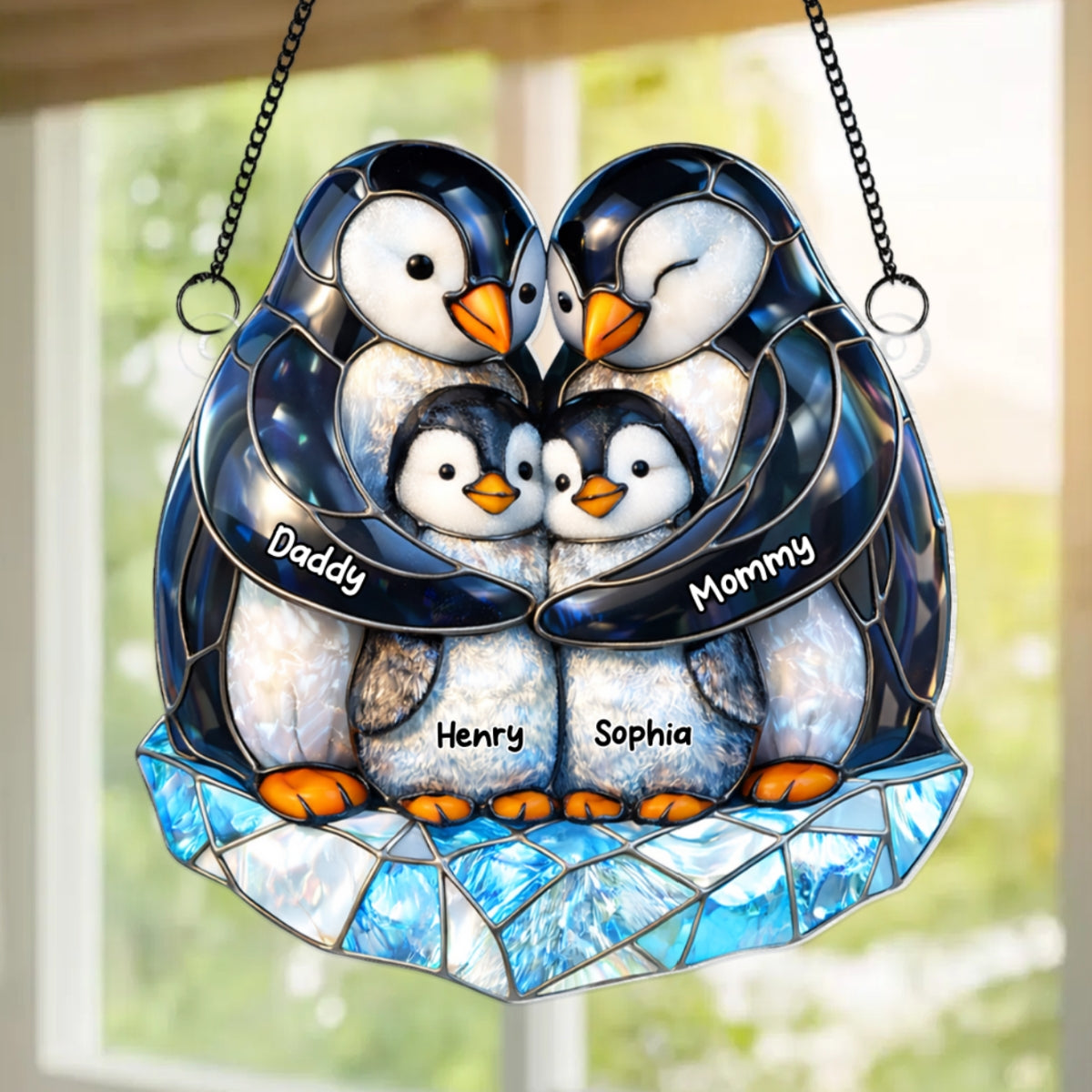 Penguin Family - Personalized Acrylic Suncatcher - Heartfelt Mother's Day Gift for Mom