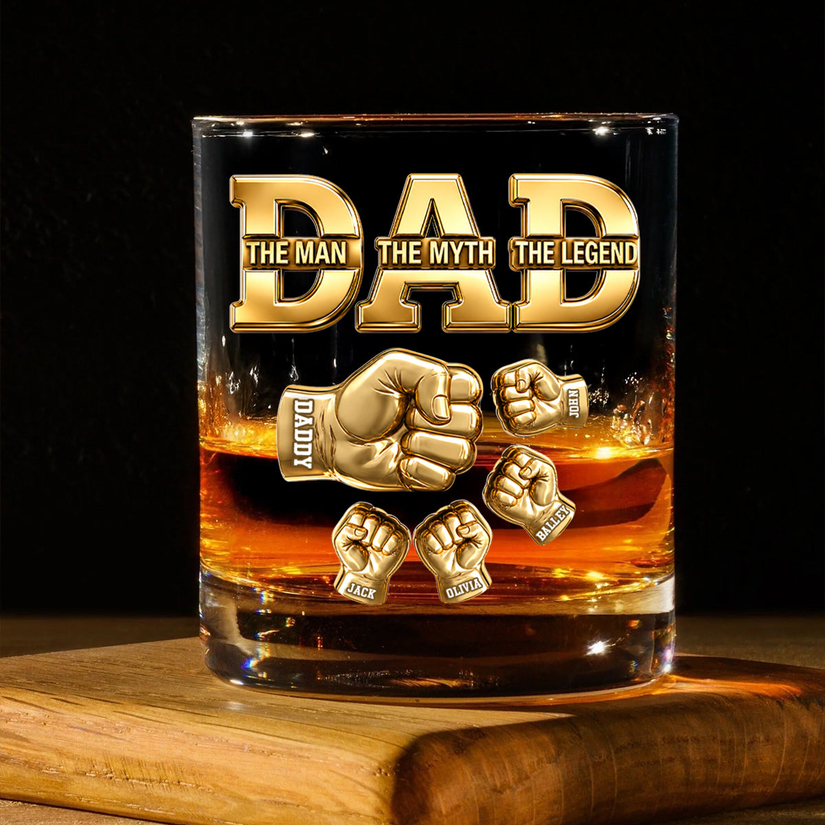 USA 250th Anniversary Daddy's Team Fist Bump - Personalized Whiskey Glass - Father's Day Gift for Dad, Husband